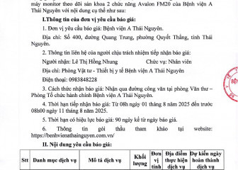 Thông báo mời chào giá gói thầu: Sửa chữa máy monitor theo dõi sản khoa 2 chức năng Avalon FM20 của Bệnh viện A