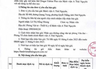 Thông báo mời chào giá gói thầu: Sửa chữa máy gây mê kèm thở Drager Fabius Plus của Bệnh viện A