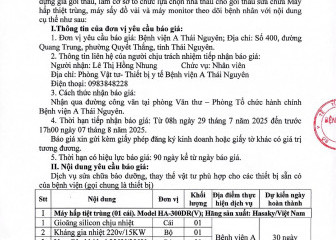 Thông báo mời chào giá gói thầu: Sửa chữa máy hấp thiệt trùng, máy sấy đồ vải và máy monitor theo dõi bệnh nhân