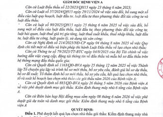 Quyết định về việc phê duyệt kết quả lựa chọn nhà thầu của gói thầu: Kiểm định thang máy nhà 6 tầng của Bệnh viện A