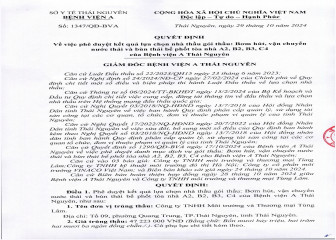 Quyết định về việc phê duyệt kết quả lựa chọn nhà thầu gói thầu: Bơm hút, vận chuyển nước thải và bùn thải bể phốt tòa nhà A2, B2, B3, C4 của Bệnh viện A