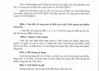 Luật sửa đổi, bổ sung một số điều của Luật Chất lượng sản phẩm, hàng hóa (Luật số 78/2025/QH15, có hiệu lực thi  hành từ ngày 01 tháng 01 năm 2026)