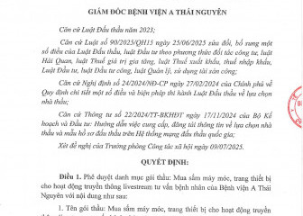 Quyết định về việc mua sắm máy móc, trang thiết bị cho hoạt động truyền thông Livestream tư vấn bệnh nhân của Bệnh viện A