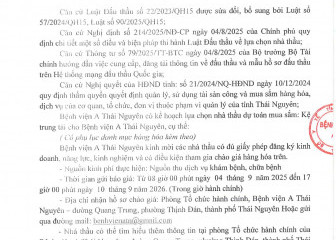 Thông báo mời chào giá gói thầu: Mua sắm kệ trung tải cho Bệnh viện A Thái Nguyên