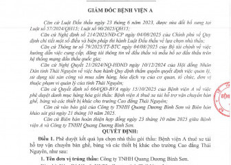 Quyết định về việc phê duyệt kết quả lựa chọn nhà thầu gói thầu: Bệnh viện A thuê xe tải hỗ trợ vận chuyển bàn ghế, bảng và các thiết bị khác