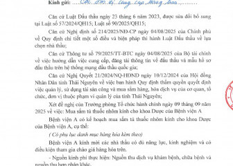 Thông báo mời chào hàng gói thầu: Mua sắm tủ thuốc nhôm kính cho khoa Dược của Bệnh viện A