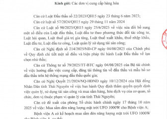 Thông báo mời chào hàng gói thầu: Mua sắm đèn năng lượng mặt trời UFO 1000W cho Bệnh viện A