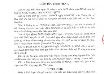Quyết định về việc phê duyệt kết quả lựa chọn nhà thầu gói thầu: Mua sắm vòi chậu một lỗ nóng lạnh cho Bệnh viện A