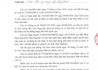 Thông báo mời chào hàng gói thầu: Mua sắm đèn led panel P08 cho Bệnh viện A