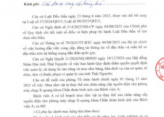 Thông báo mời chào giá gói thầu: Mua sắm vật tư thay thế sửa chữa nâng cấp nguồn điện cho phòng máy chụp X-quang khoa chẩn đoán hình ảnh của Bệnh viện A