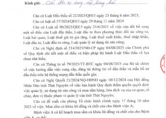 Thông báo mời chào giá gói thầu: Mua sắm củ khóa lõi đồng và chốt cửa cho Bệnh viện A