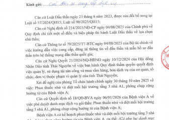 Thông báo mời chào giá gói thầu: Phun thuốc nhử và diệt mối hội trường tầng 3 nhà A1, phòng chụp cộng hưởng từ của Bệnh viện A