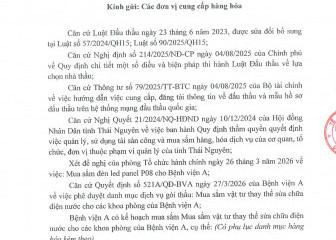 Thông báo mời chào giá gói thầu: Mua sắm vật tư thay thế sửa chữa điện nước cho các khoa phòng của Bệnh viện A