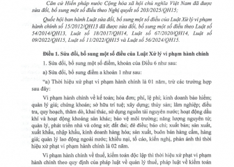 Luật sửa đổi, bổ sung một số điều của Luật Xử lý vi phạm hành chính (Luật số 88/2025/QH15, có hiệu lực thi hành  từ ngày 01 tháng 7 năm 2025)