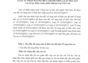 Luật sửa đổi, bổ sung một số điều của Bộ luật Tố tụng dân sự, Luật Tố tụng hành chính, Luật Phá sản và Luật Hòa giải, đối thoại tại Tòa án (Luật số 85/2025/QH15, có hiệu lực thi hành từ ngày 01  tháng 7 năm 2025)