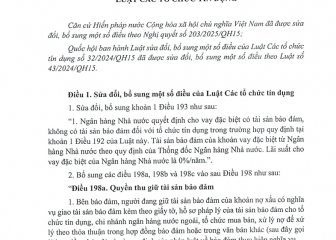 Luật sửa đổi, bổ sung một số điều của Luật các Tổ chức tín dụng (Luật số 96/2025/QH15, có hiệu lực thi hành từ ngày  15 tháng 10 năm 2025)