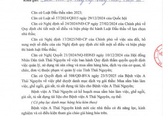 Thông báo mời chào giá gói thầu: Mua sắm bàn làm việc, ghế ngồi, giá sắt, tủ sắt đựng tài liệu cho Bệnh viện A Thái Nguyên