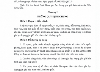 Luật Tham gia lực lượng gìn giữ hòa bình của Liên hợp quốc (Luật số 92/2025/QH15, có hiệu lực thi hành từ ngày 01  tháng 01 năm 2026)