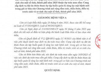 Quyết định về việc phê duyệt kết quả lựa chọn nhà thầu gói thầu: Cung cấp dịch vụ đặt ăn đoàn tham dự tập huấn quản lý sàng lọc mặt bệnh mới năm 2025