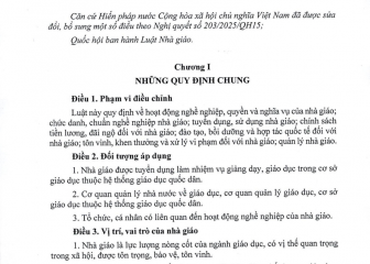 Luật Nhà giáo (Luật số 73/2025/QH15, có hiệu lực thi hành từ ngày 01 tháng 01 năm 2026)
