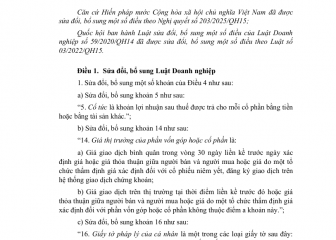 Luật sửa đổi, bổ sung một số điều của Luật Doanh nghiệp (Luật số 76/2025/QH15, có hiệu lực thi hành từ ngày 01  tháng 7 năm 2025)