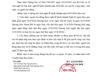 Thông báo về lịch nghỉ lễ quốc khánh 02/9/2026 của Bệnh viện A
