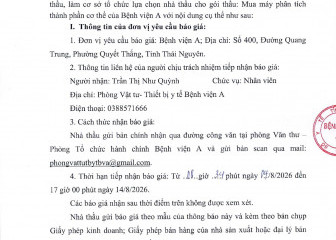 Thông báo mời chào giá gói thầu: Mua máy phân tích thành phần cơ thể của Bệnh viện A