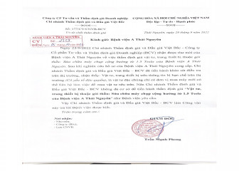 Công văn số 2 phản hồi của Công ty CP Tư vấn và Thẩm định giá Doanh nghiệp Chi nhánh Thẩm định giá và Đấu giá Việt Bắc