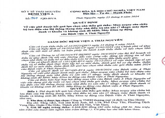Quyết định về việc phê duyệt kết quả lựa chọn nhà thầu gói thầu: Mua acquy sửa chữa bộ lưu điện của hệ thống thang máy nhà điều trị sản nhi, máy định danh vi khuẩn và kháng sinh đồ M50; Máy Elisa tự động của Bệnh viện A Thái Nguyên