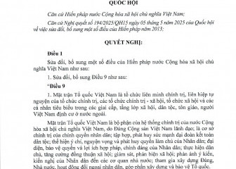 Nghị quyết 203/2025/QH15 của Quốc hội sửa đổi, bổ sung một số điều của Hiến pháp nước Cộng hòa xã hội chủ nghĩa Việt Nam