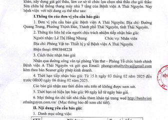 Thông báo mời chào giá gói thầu: Sửa chữa hệ thống thang máy nhà 7 tầng của Bệnh viện A Thái Nguyên