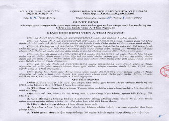 Quyết định Về việc phê duyệt kết quả lựa chọn nhà thầu gói thầu: Hiệu chuẩn thiết bị đo CO2 của Bệnh viện A Thái Nguyên
