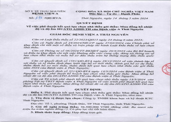Quyết định về việc phê duyệt kết quả lựa chọn nhà thầu gói thầu : Mua đồng hồ nhiệt độ và độ ẩm HUATO A2000-TH