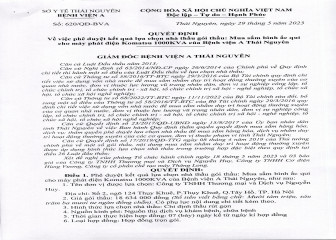 Quyết định phê duyệt kết quả lựa chọn nhà thầu gói thầu: Mua sắm bình ắc qui cho máy phát điện Komatsu 1000KVA của Bệnh viện A
