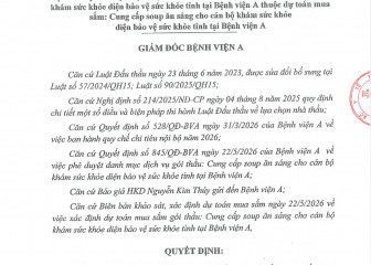 Quyết định về việc phê duyệt kết quả lựa chọn nhà thầu gói thầu qua mạng gói thầu: Cung cấp soup ăn sáng cho cán bộ khám sức khỏe diện bảo vệ sức khỏe tỉnh tại Bệnh viện A