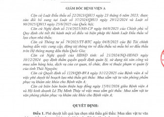 Quyết định về việc phê duyệt kết quả lựa chọn nhà thầu của gói thầu: Mua sắm vật tư văn phòng phẩm phục vụ khám sức khỏe cho Bệnh viện A