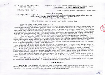 Quyết định phê duyệt kế hoạch lựa chọn nhà thầu gói thầu: Bơm hút và vận chuyển nước thải, bùn thải bể phốt của Bệnh viện A Thái Nguyên
