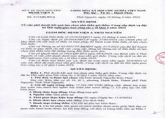 Quyết định về việc phê duyệt lựa chọn nhà thầu gói thầu: Cung cấp dịch vụ đặt ăn Hội nghị giao ban công tác y tế