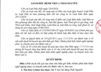 Quyết định về việc phê duyệt kết quả lựa chọn nhà thầu gói thầu: Khám phát hiện bệnh nghề nghiệp phục vụ chuyên môn cho Bệnh viện A