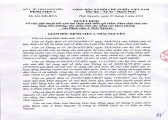Quyết định phê duyệt kết quả: Mua sắm rèm che nắng, bảo dưỡng, sửa chữa rèm che nắng các khoa phòng của Bệnh viện A