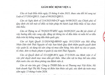 Quyết định về việc phê duyệt kết quả lựa chọn nhà thầu gói thầu: Mua sắm vật tư thay thế sửa chữa điện nước cho các khoa phòng của Bệnh viện A