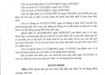 Quyết định về việc phê duyệt kết quả lựa chọn nhà thầu gói thầu: In túi đựng phim xquang