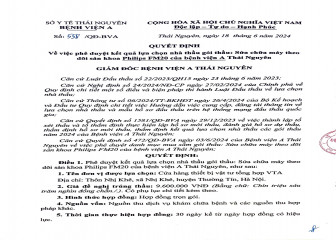 Quyết định về việc phê duyệt kết quả lựa chọn nhà thầu gói thầu: Sửa chữa máy theo dõi sản khoa Philips FM20