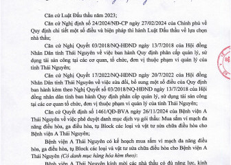 Thông báo mời chào hàng gói thầu: Mua sắm vỉ mạch đa năng điều hòa, ga điều hòa, tụ Block các loại và vật tư sửa chữa điều hòa cho Bệnh viện A