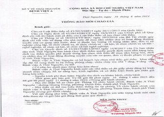 Thông báo mời chào giá: Mua sắm lắp đặt bổ sung thiết bị hệ thống phòng cháy, chữa cháy toàn nhà 7 tầng, 9 tầng cho Bệnh viện A Thái Nguyên