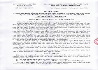 Quyết định về việc phê duyệt kết quả lựa chọn nhà thầu gói thầu: Mua sắm vật tư để nâng cấp sửa chữa hệ thống đường ống cấp nước tòa nhà B2, B3, B4, C4 của Bệnh viện A