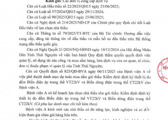 Thông báo mời chào giá gói thầu: Kiểm định định kỳ thiết bị đo đếm Biến điện áp trung thế VT22kV và biến dòng điện trung thế CT22kV cho Bệnh viện A