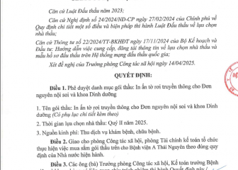 Quyết định về việc phê duyệt danh mục gói thầu: In ấn tờ rơi truyền thông cho Đơn nguyên nội soi và khoa dinh dưỡng
