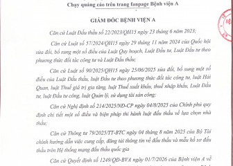 Quyết định về việc phê duyệt kết quả lựa chọn nhà thầu gói thầu: Chạy quảng cáo trên trang fanpage Bệnh viện A