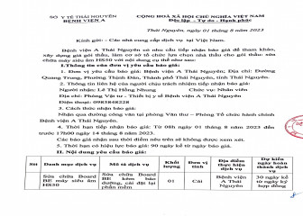 Thông báo: Sửa chữa máy siêu âm HS50 cho Bệnh viện A Thái Nguyên